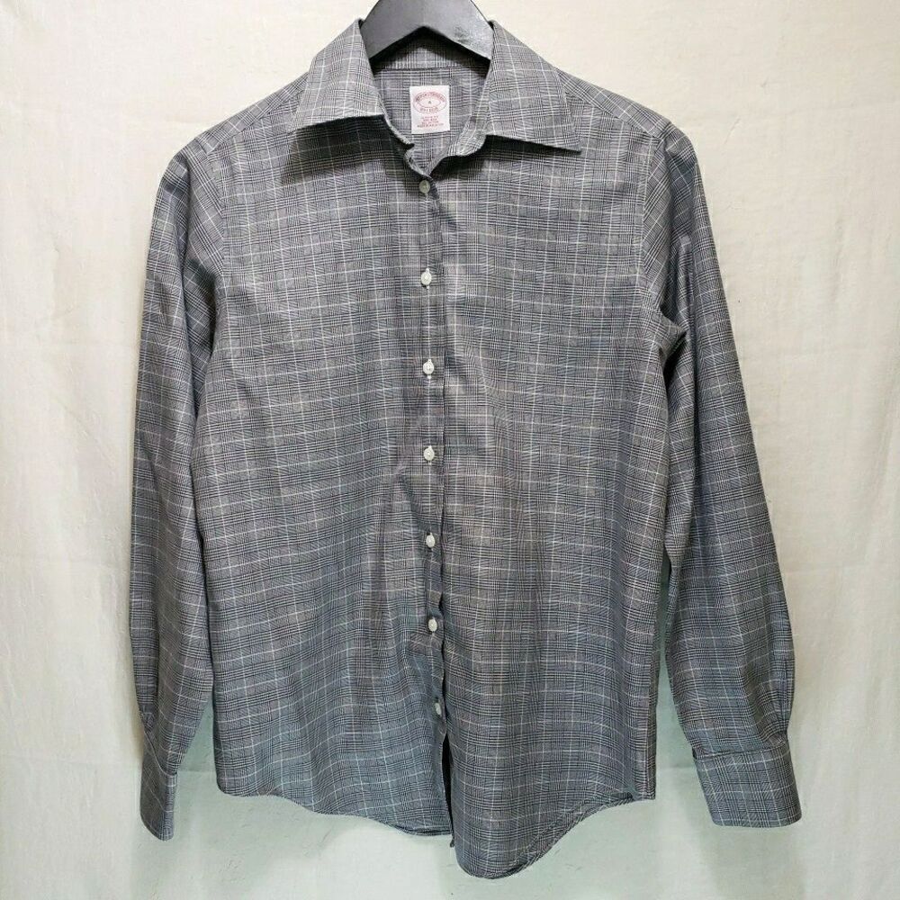 Brooks Brothers Women's Plaid Button Down Shirt Size 4 Gray Glen Check Non-Iron